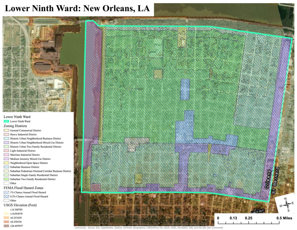 Esri ArcGIS Pro, City of New Orleans, FEMA, USGS, Scale: 1:17,000
