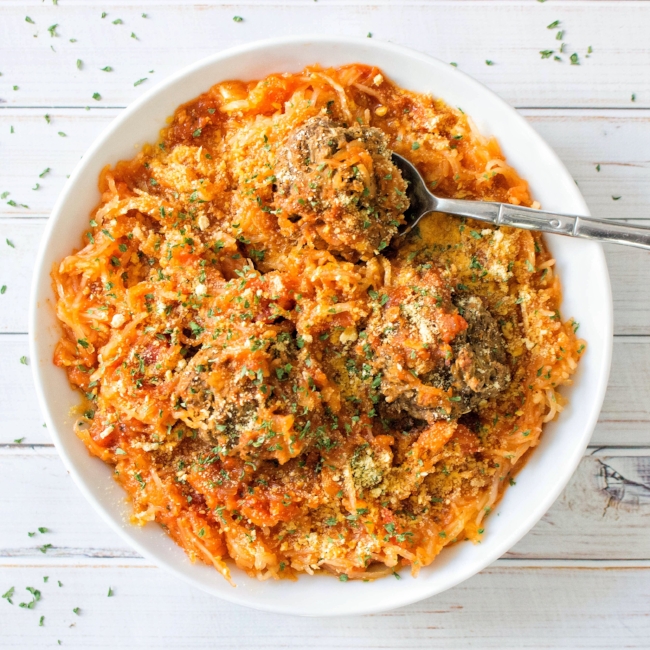 Spaghetti Squash Marinara With Vegan Lentil Meatballs Kale Me Maybe