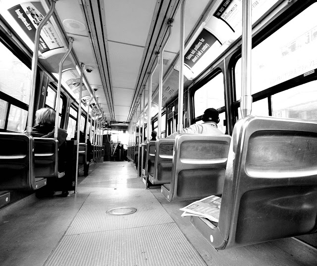 The interior of a TTC Toronto streetcar