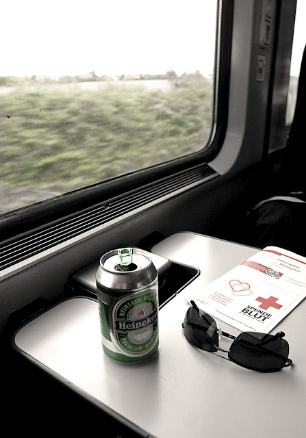 Drinking a beer on a high speed train