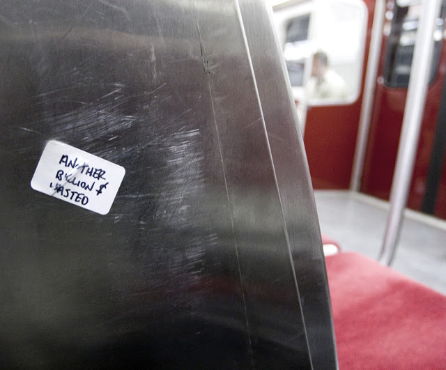 A G20 protest sticker found on the TTC subway