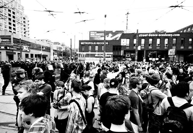Trapped by riot police at Queen and Spadina because of the Toronto 2010 G20 summit