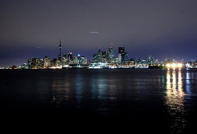 Earth Hour 2010 as seen from Cherry Street in Toronto, Canada at 8 30 at night
