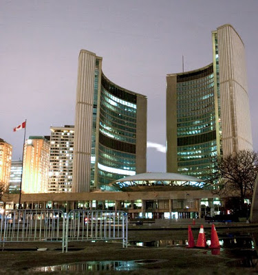 Toronto's City Hall during Earth Hour 2010