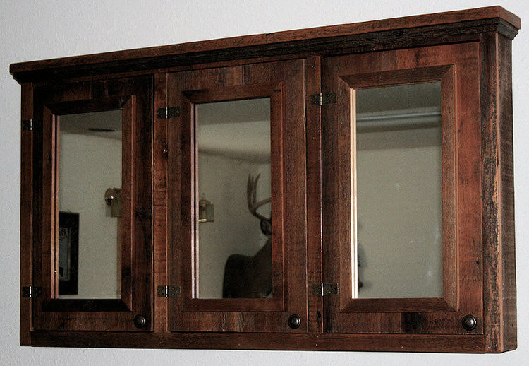 barnwood triple mirror medicine cabinet — barn wood furniture