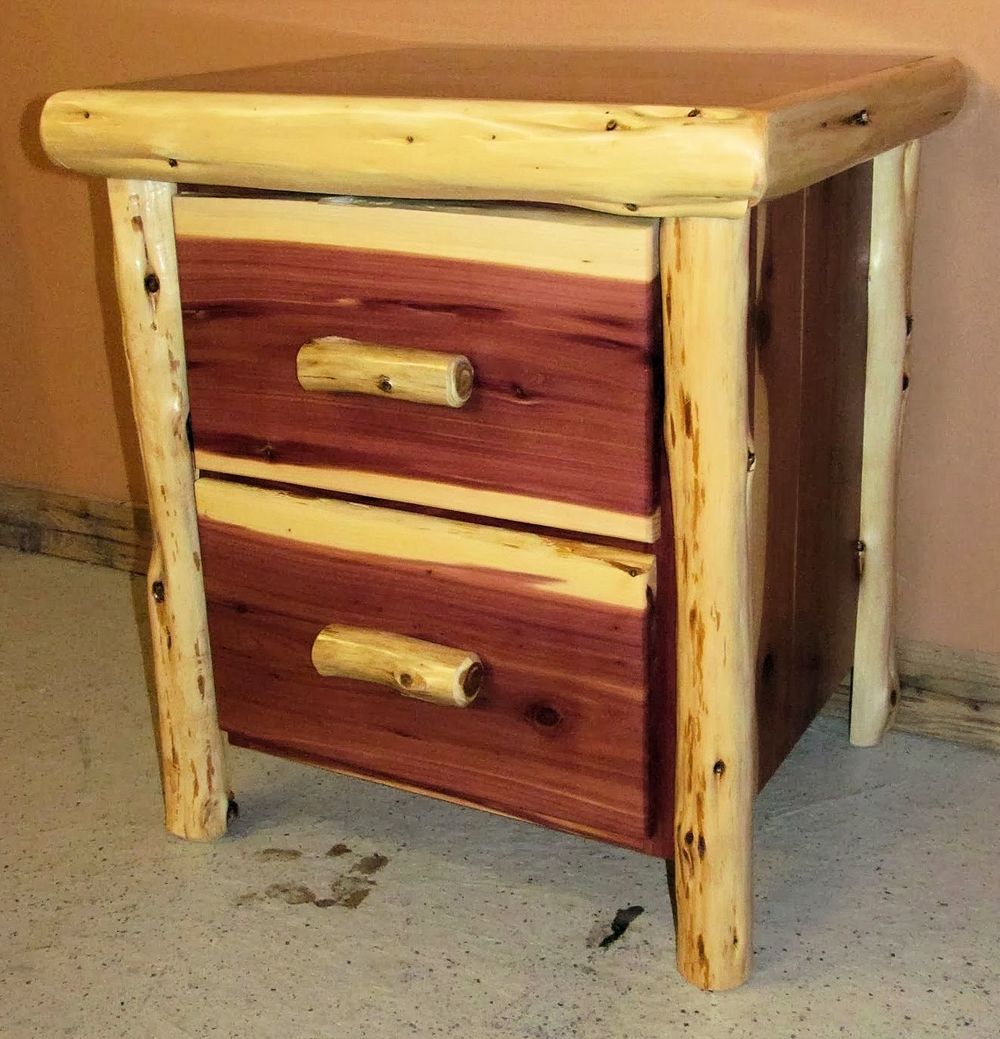 Red Cedar Juniper Log Night Stand 2 Drawer — Barn Wood Furniture 