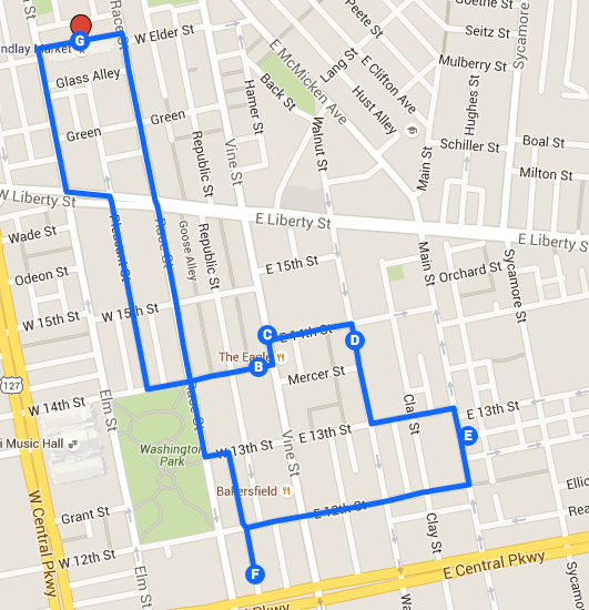 Route for A typical Over-the-Rhine food tour