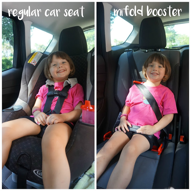     The Mifold comes in 6 colors (we got  the denim blue ) and is easy to spot clean if your kid is messy. It's also great for kids who carpool--no moving seats in and out constantly--or families who have to seat 3 kids across the back seat.  Check out my video review where you can get an up close look at the set-up process and the Mifold in action! (Excuse the constant baby chatter in the background and the severe amount of sweat. That's what you get when you're a family travel blogger doing a review outside in Charleston, South Carolina, in the depths of July.)