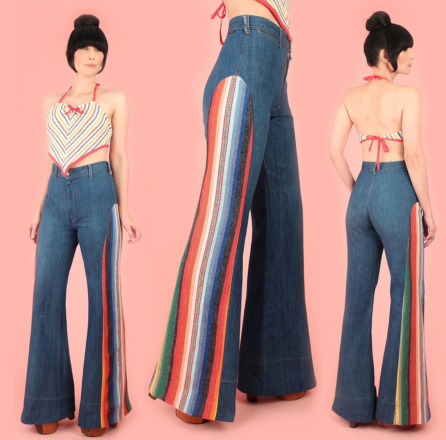 Vintage Serape Rainbow Striped Bell Bottom Jeans // Dazed & Confused ...