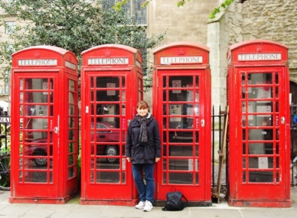 Photo of Wrenda with phone booths