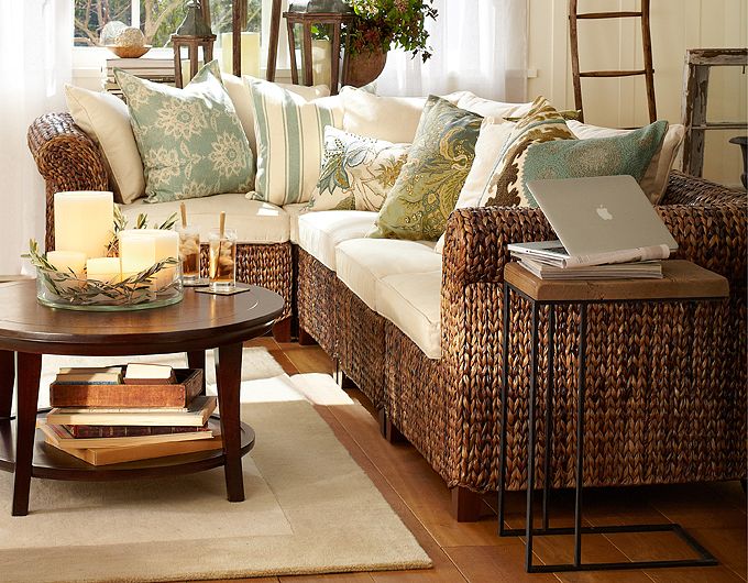 Photo of seagrass sofa from Pottery Barn