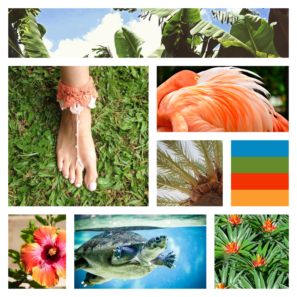 Tropical+Moodboard+ +Jungle+theme+ +Color+Inspiration+ +Colour+Palette+ +Design+inspiration+and+branding+by+Garlic+Friday+Design+ +visit+www