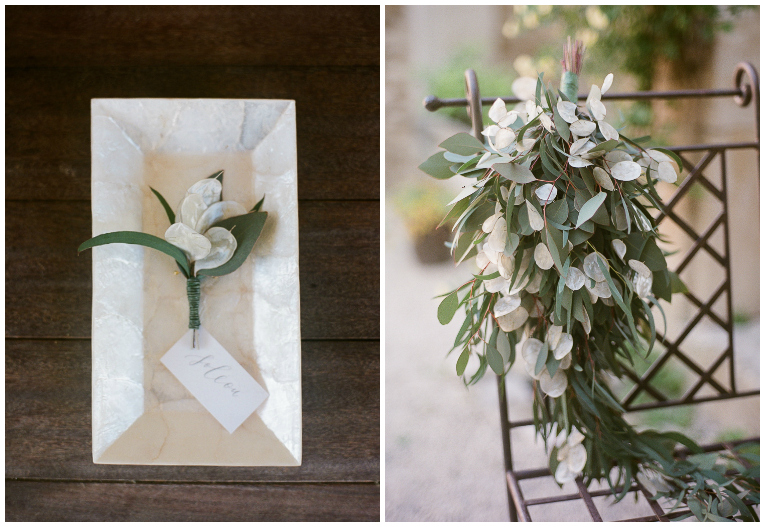 Boutonniere and Cascading bouquet eucalyptus and lunaria