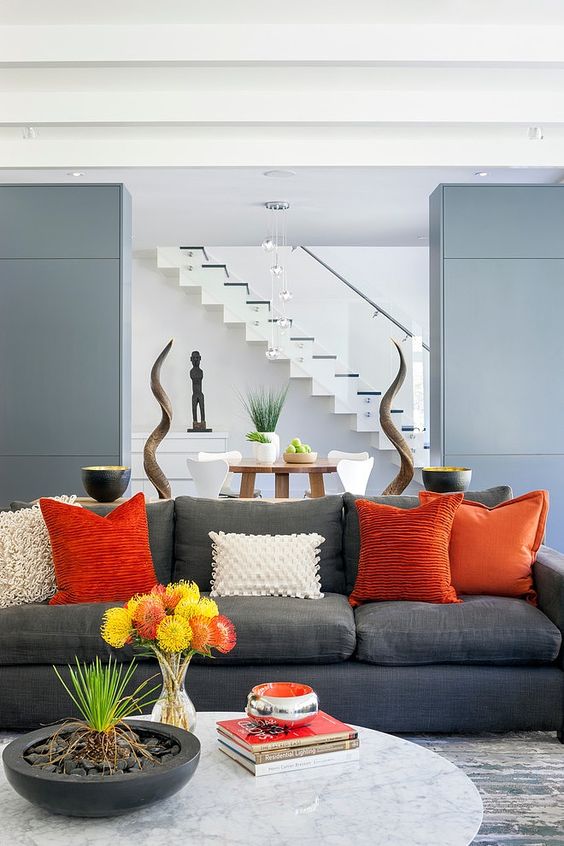 living colour schemes orange grey elegant modern marble gold