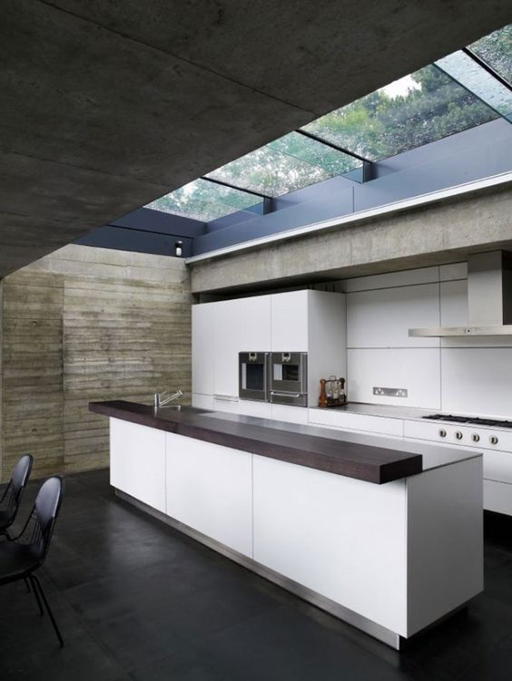modern kitchen with skylight