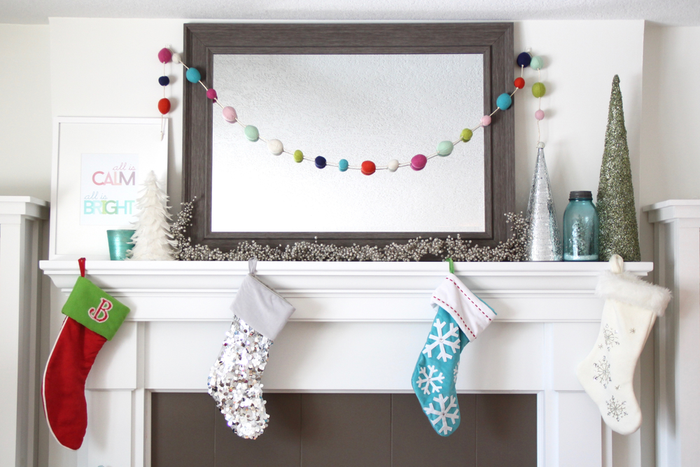 Christmas Mantel Decorated with Bright Colors