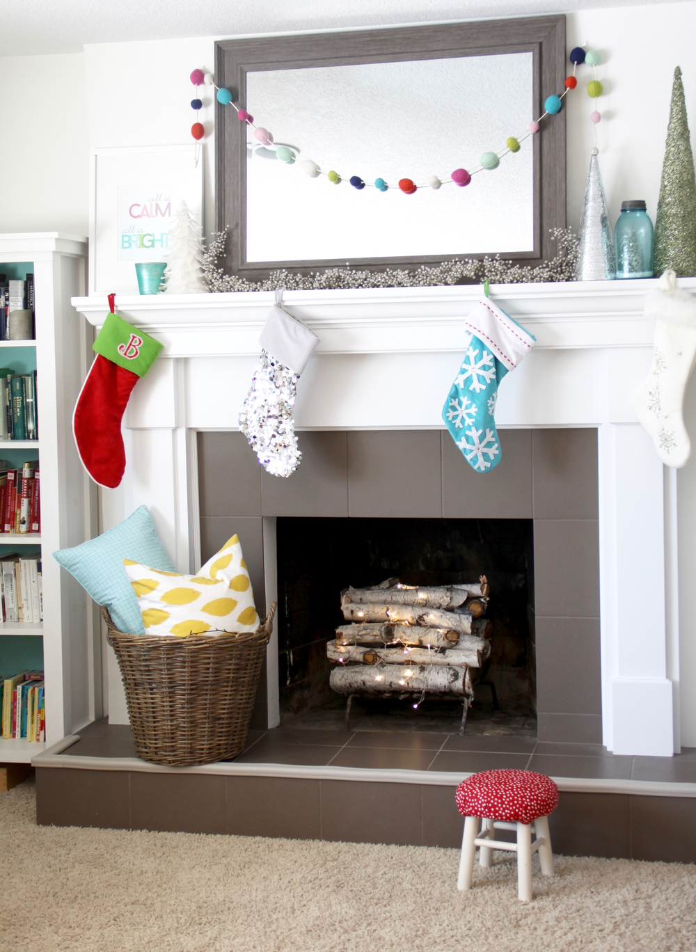 Christmas Decorating with Bright Colors, Christmas Mantel