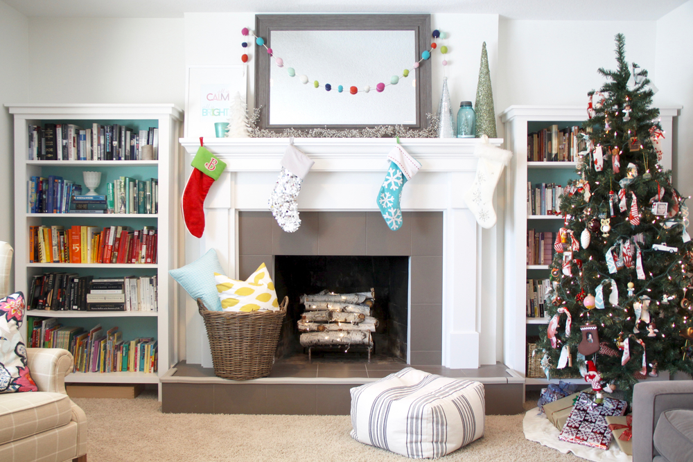 Christmas Mantel with Bright Colors
