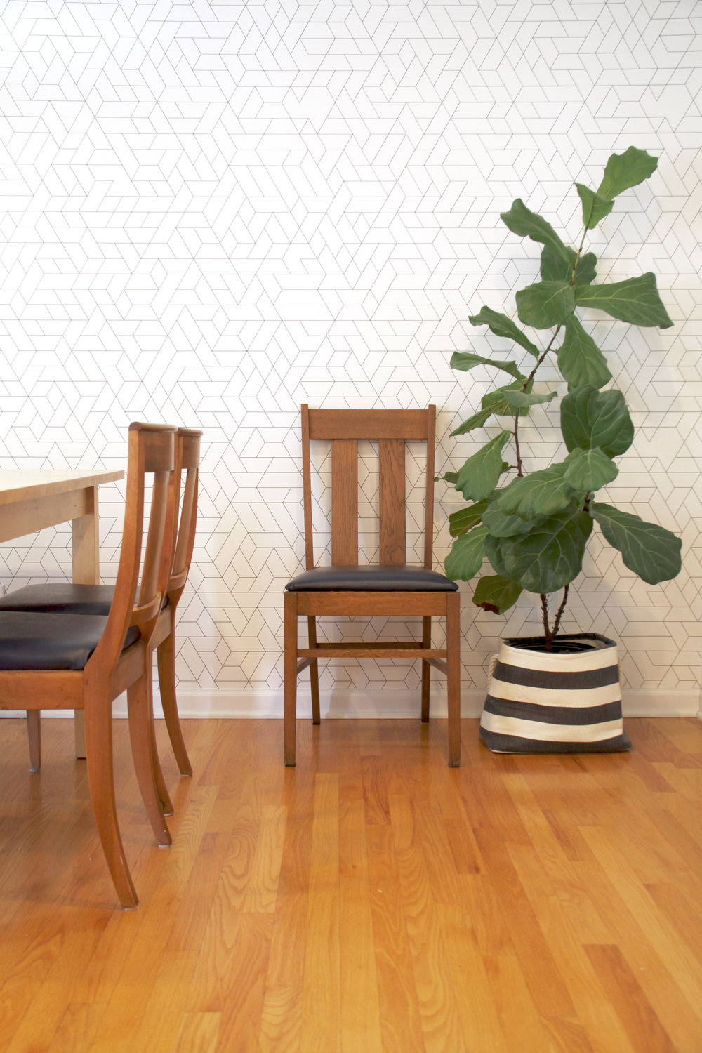 Midcentury Dining Room with Wallpaper