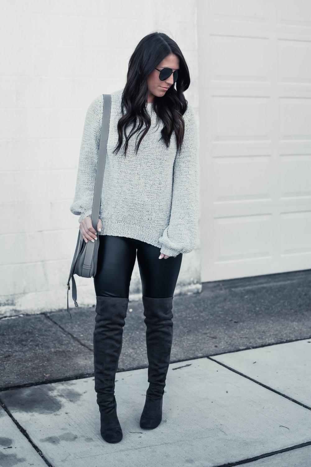 Balloon Sleeve Sweater + Faux Leather Leggings | Pine Barren Beauty