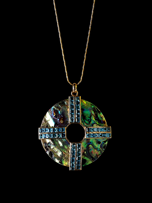  Abalone Shell Medallion with Blue Topaz 