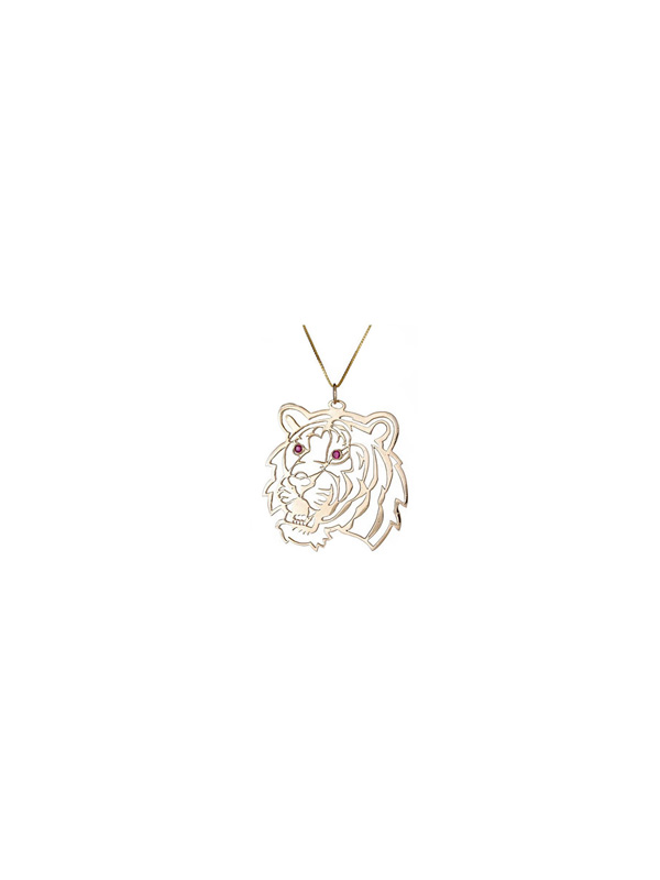  Gold Cutwork Tiger Pendant with Ruby Eyes 
