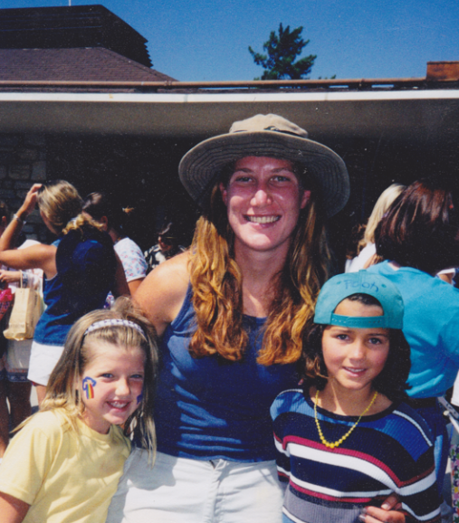  Coach T with two of her campers at Rolling Hills Country Day School Camp, 1998. 