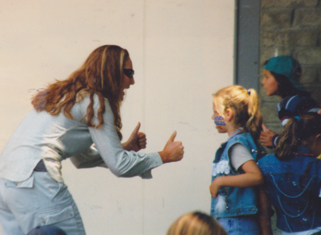  Nearly nineteen year old,&nbsp;Coach T pumping up her RHCDS's campers before their big end of camp performance in 1998. 