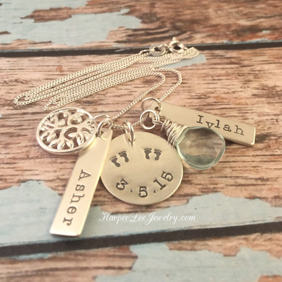 Sterling Silver Mommy of Twins Hand Stamped Cluster Necklace — Harper ...