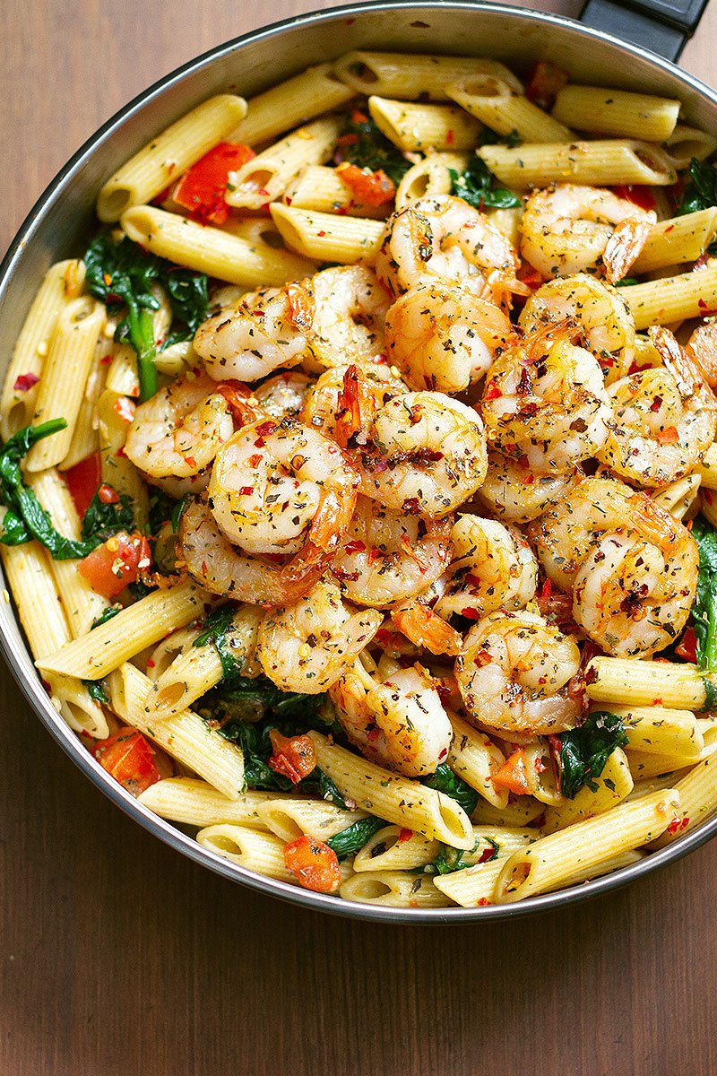 Recipe Shrimp Pasta with Tomato and Spinach Footprints To Fitness