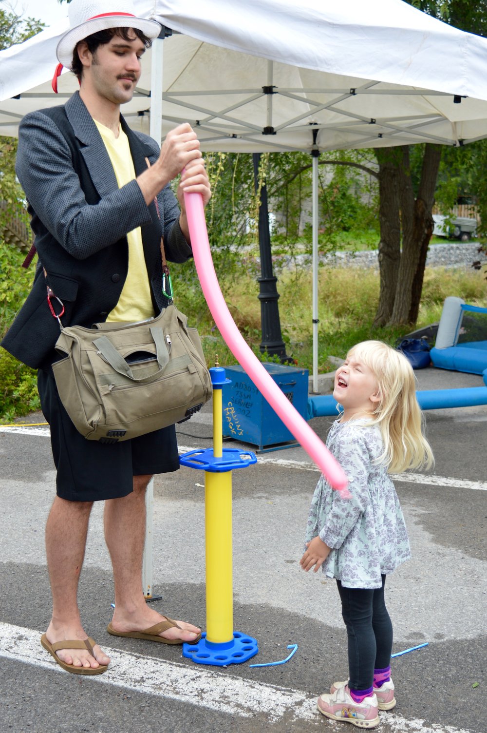 Madeline Cooney of Stirling seems to be enjoying the talents of Christopher The Twistopher at the 2016 Stirling Water Buffalo Festival. The Balloon Sculptor Extraordinaire entertained for hours in the festival’s Kidz Zone.