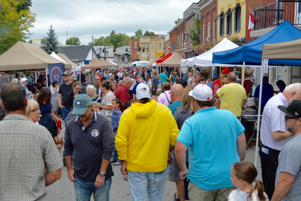 The scene on Mill Street in Stirling as well over 2,500 people took in the 8th annual Water Buffalo Festival. Vendors offered up reasonably priced food samples, all made from water buffalo products. The event was organized by the local Lions and Rotary Clubs and a fundraising success.