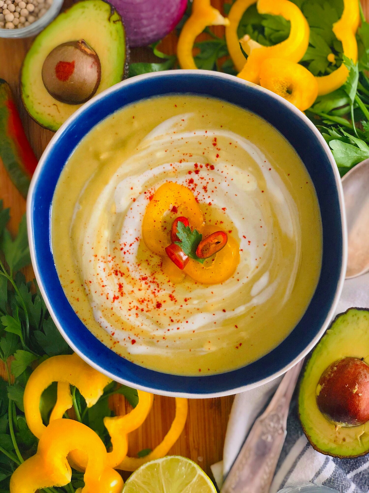 Roasted Yellow Pepper and Avocado Bisque