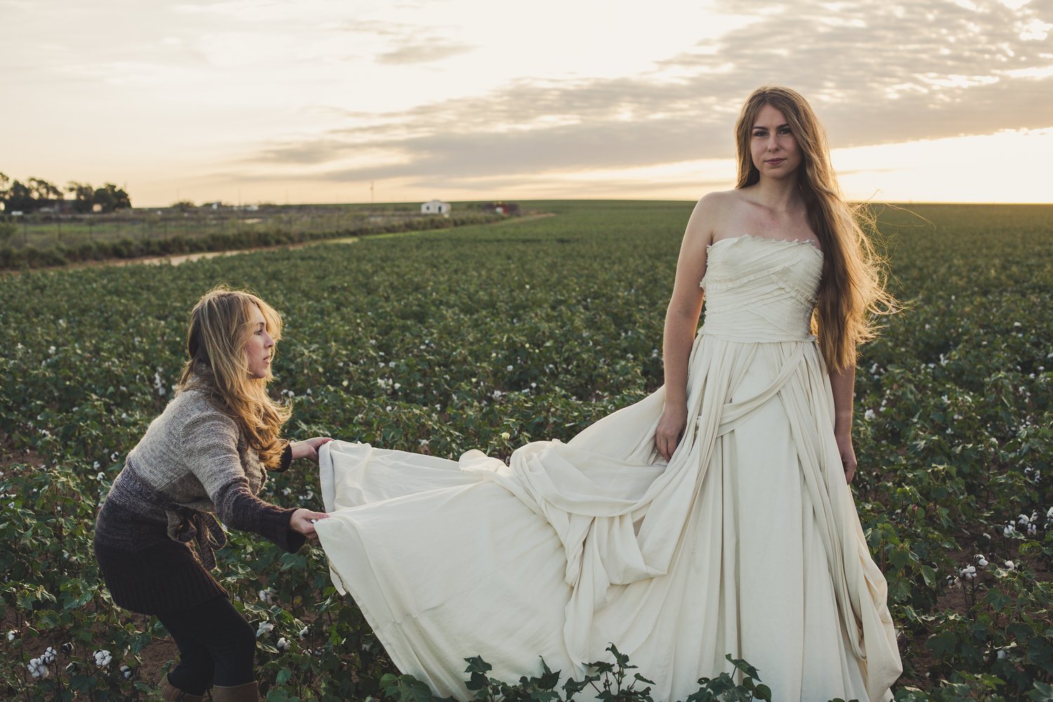  Texas.&nbsp;Sunrise.&nbsp;Organic cotton field. Perfect backdrop for Lindee and her Aubrey dress. &nbsp; | Photo by Rachel Veale 