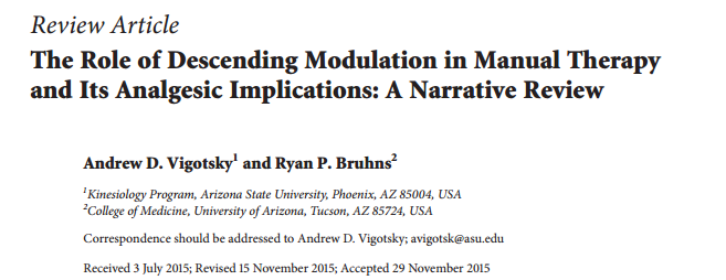  The Role of Descending Modulation in Manual Therapy and Its Analgesic Implications: A Narrative Review 