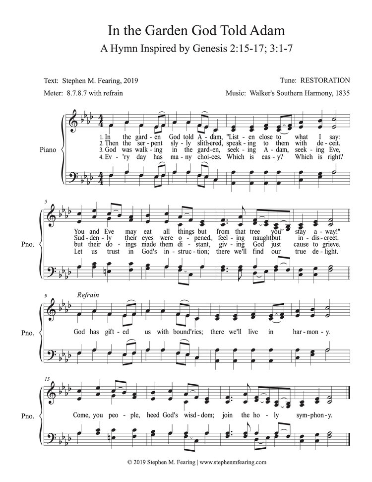 Garden Of Eden Hymns Liturgy Hymns By Stephen M Fearing