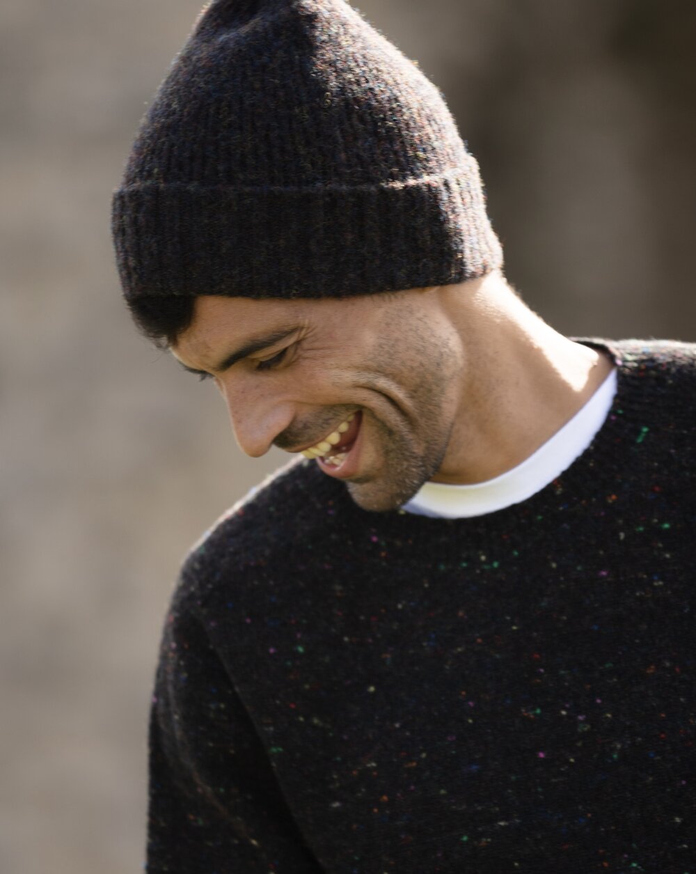 An image of Bosie Brushed Supersoft Shetland Wool Unisex Beanie Hat - Midnight Black
