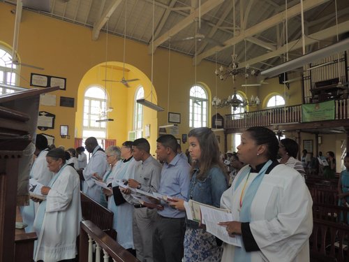 Mary Beth and the other Lay Ministers at St. John's Cathedral in Belize City.