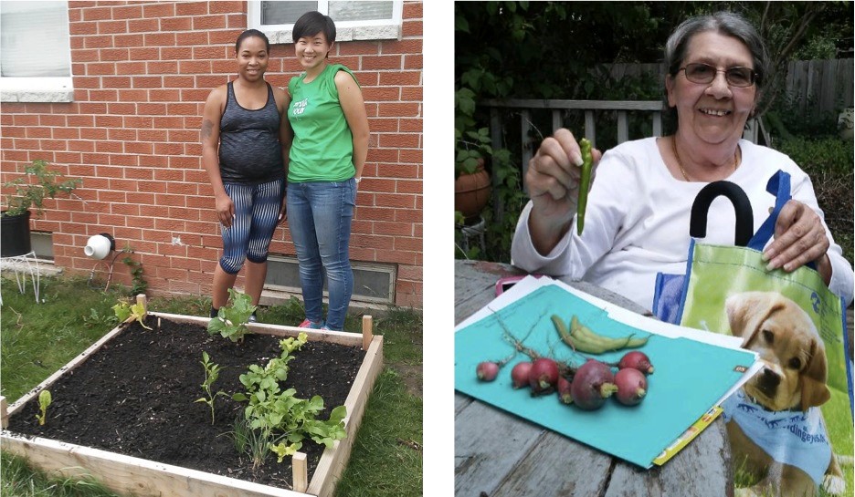 Bianca and I when we re-seeded her garden bed; Maria and her fresh harvest of radishes and peppers 