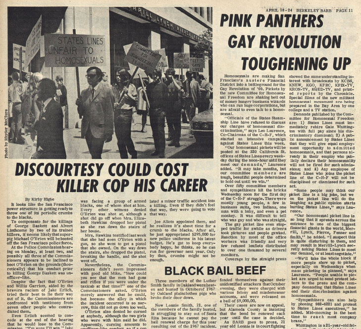 Noticia sobre los Pink Panthers originales (Berkeley Barb, 1969)