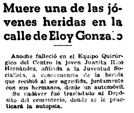 Noticia del fallecimiento de la joven en Luz (22 de junio de 1934)