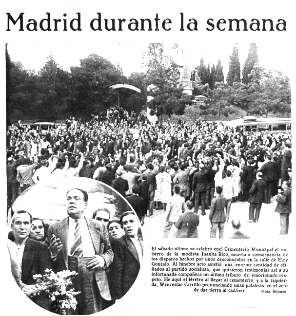 Otro instante del emocionante funeral. Wenceslao Carrillo pronuncia el discurso ante el público (Mundo Gráfico, 27 de junio de 1934)