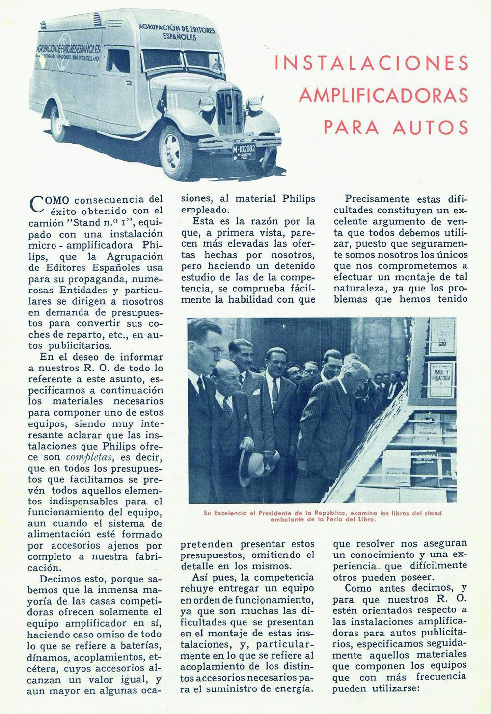 Reportaje sobre el camión-stand en el número 35 de  Radio y Luz  (octubre de 1934)