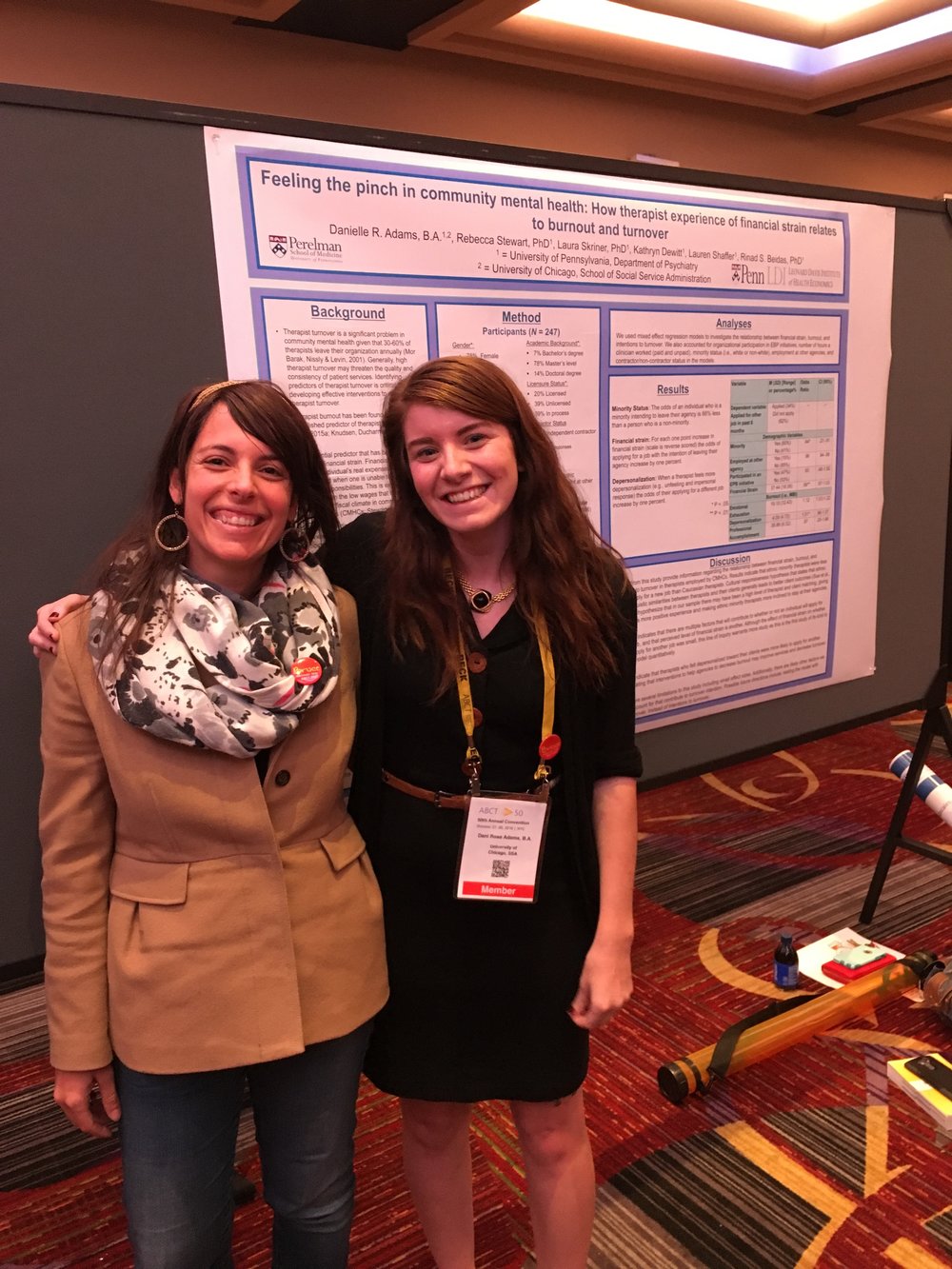 Dani Adams, a former research coordinator in Dr. Beidas’ lab, presenting a poster at ABCT on how therapist experience of financial strain relates to burnout and turnover