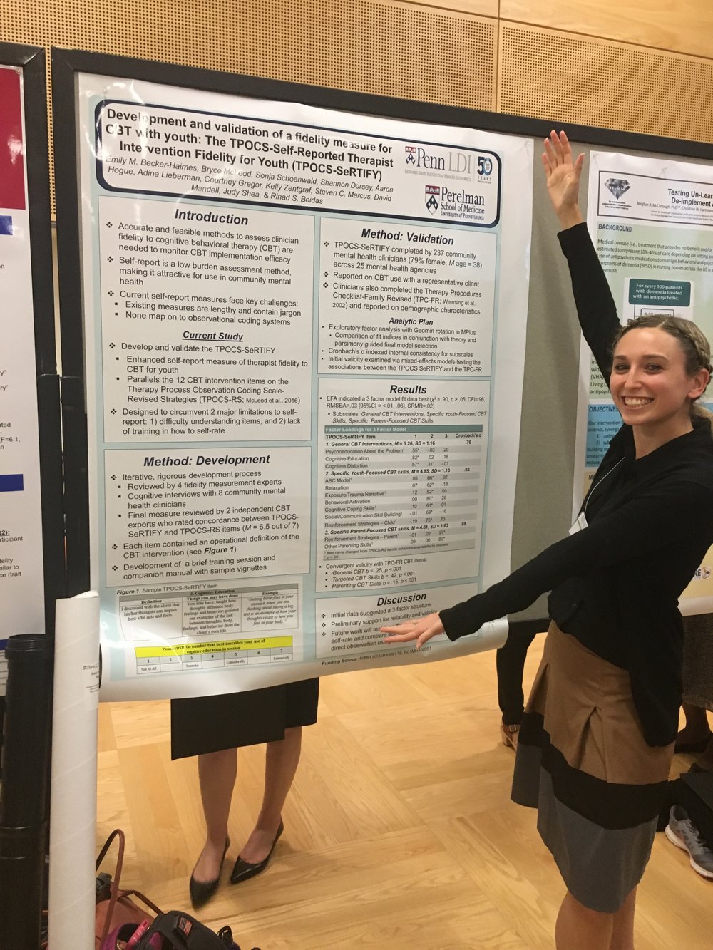 Emily Becker-Haimes presenting her poster on TPOCS-SeRTIFY at the Society for Implementation Research Collaboration (SIRC) Conference in September 2017