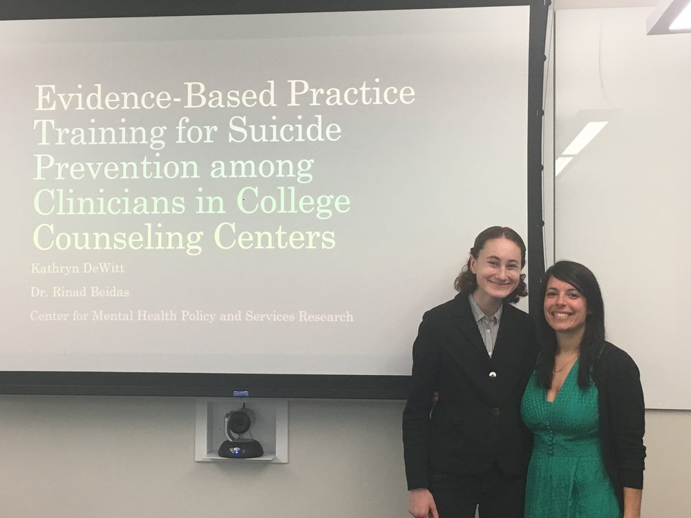  Research Alumna Kathryn DeWitt defending her UScholar honors thesis on EBP training for suicide prevention among clinicians in college counseling center on 04/23/18     