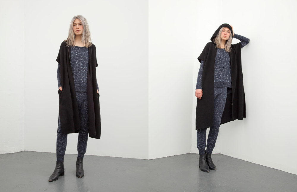  marybeth hoodie: black /&nbsp;marcia tank: indigo / roxanne pant: indigo 