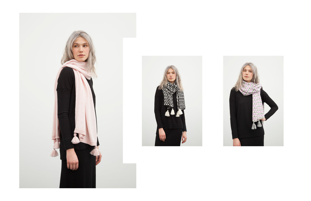  alanna scarf: pink / cristina scarf: black, pink sally pullover: black / kayla skirt: black 