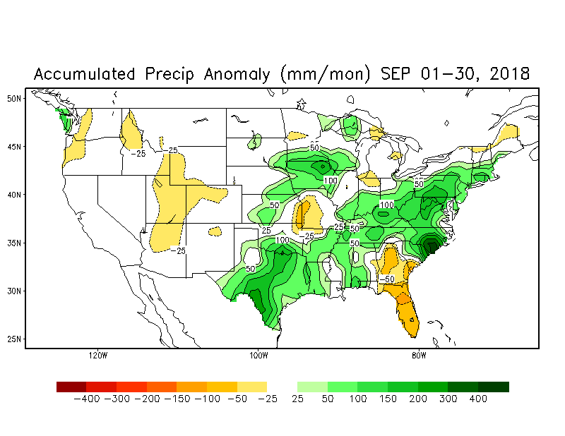  Soil moisture anomaly chart for the month of September featuring wetter-than-normal conditions in much of the eastern half of the nation; Courtesy NOAA 