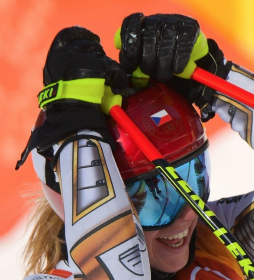Ester LedeckÃ¡ of the Czech Republic reacts with disbelief over her Olympic Super-G win (Getty Images)